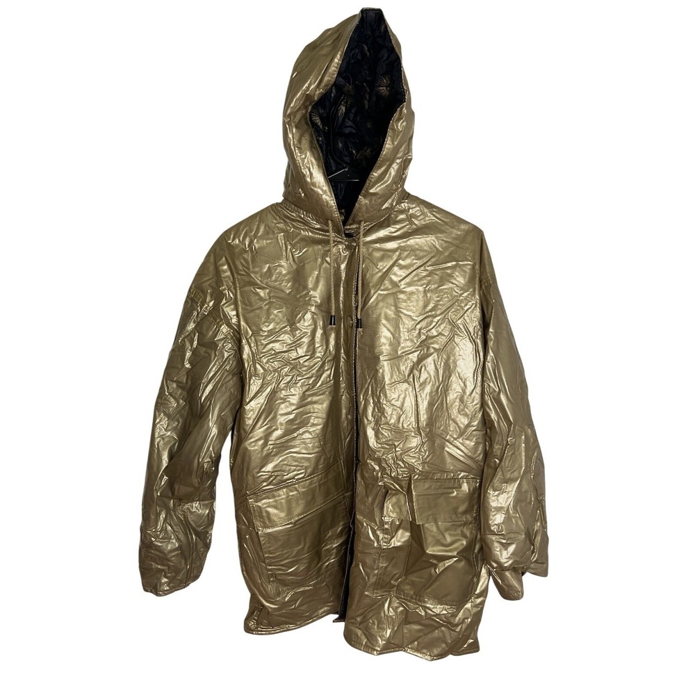 Wipette Rainthings Vtg Wm Med Gold Shiny Hooded Jacket Waterproof Coat Y2K Retro